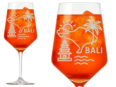 1x Weinglas Insel Bali einfache Darstellung elegant graviert für Weinliebhaber