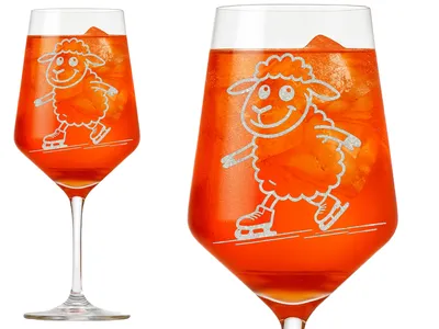 1x Weinglas Gravur Puppa Schaf fährt Schlittschuh 350ml spülmaschinenfest