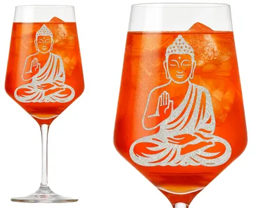 1x Weinglas mit Gravur Buddha Statue 350ml spülmaschinenfest und elegant