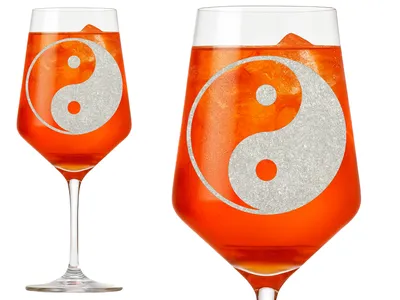 1x Weinglas mit Gravur Ying Yang Glücksbringer 350ml spülmaschinenfest Sauna