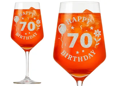 Exoda Weinglas Gravur Happy Birthday 70 Jahre 350ml spülmaschinenfest elegant feiern
