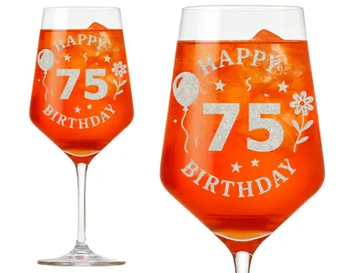 1x Weinglas Gravur Happy Birthday 75 Geburtstag 350ml spülmaschinenfest 21cm
