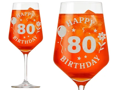1x Weinglas Gravur Happy Birthday 80 Geburtstag 350ml spülmaschinenfest 21cm