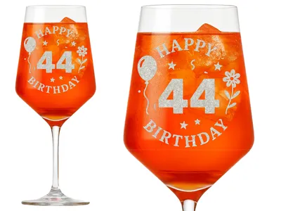 1x Weinglas Gravur Happy Birthday 44 Geburtstag 350ml spülmaschinenfest feierlich