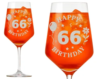 1x Weinglas Gravur Happy Birthday 66 Geburtstag 350ml spülmaschinenfest und dekorativ