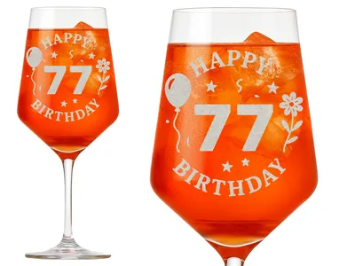 1x Weinglas Gravur Happy Birthday 77 Geburtstag 350ml spülmaschinenfest 21cm