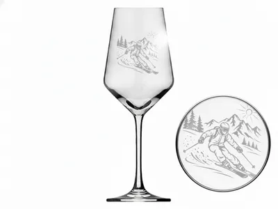 Weinglas Gravur Skifahren 350ml spülmaschinenfest und langlebig