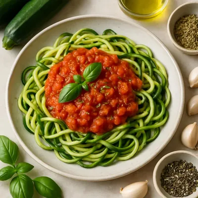 Zucchini-Nudeln mit Tomatensauce