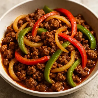 Mexikanisches Rinderhack mit Zwiebeln und Paprika