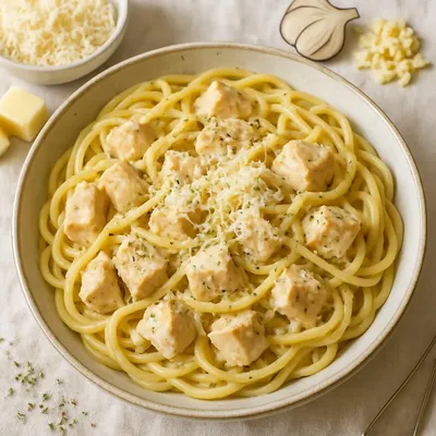 Cremige Parmesan-Hähnchen-Spaghetti