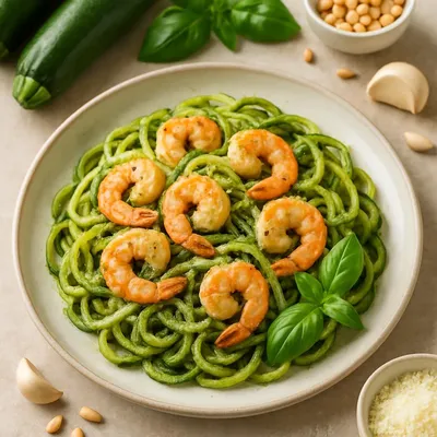 Pesto-Zoodles mit Garnelen