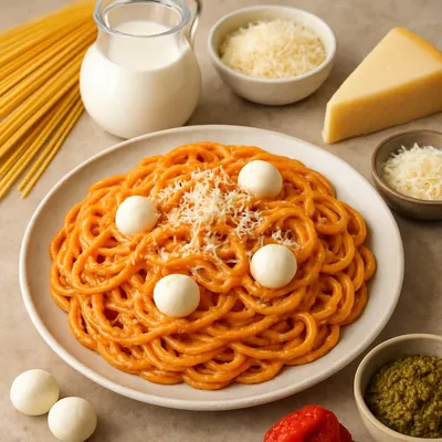 Cremige Spaghetti mit Tomaten-Pesto-Soße