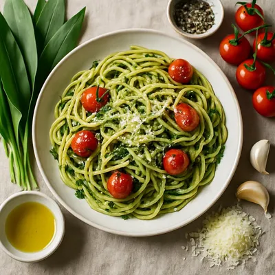 Bärlauch-Pasta mit Kirschtomaten