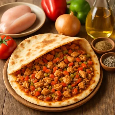 Türkische Pizza mit Hähnchenfleisch