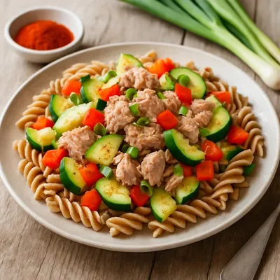 Vollkornnudeln mit Thunfisch und Gemüse
