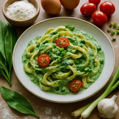 Frische Pasta mit Bärlauch-Sahne-Soße