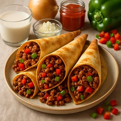 Knusprige Rindfleisch-Tortilla-Kegel