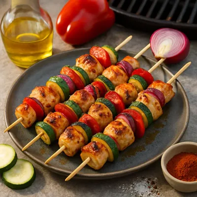 Mediterrane Hähnchen-Gemüse-Spieße vom Grill