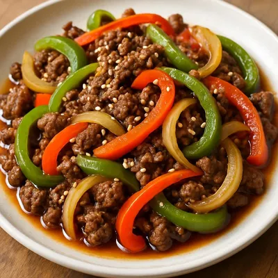 Asiatisches Rinderhack mit Zwiebeln und Paprika