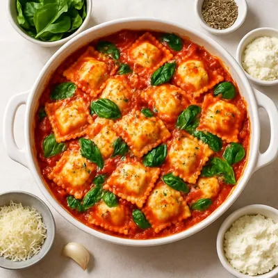 Tomaten-Spinat-Ravioli-Auflauf