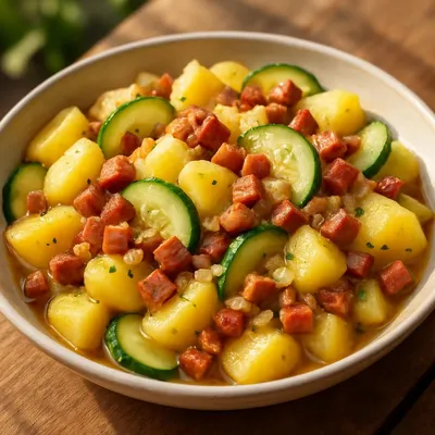 Kartoffelsalat mit Gurke und Bacon