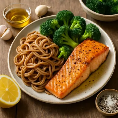 Lachs mit Vollkornnudeln