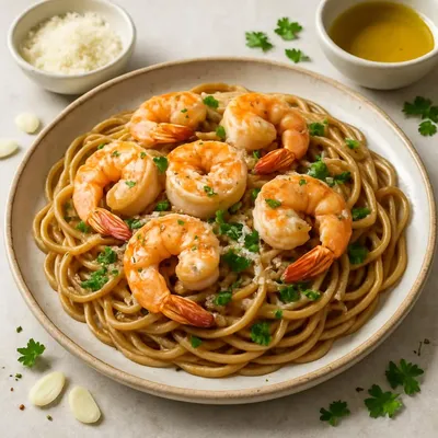 Garnelen mit Spaghetti und Parmesan