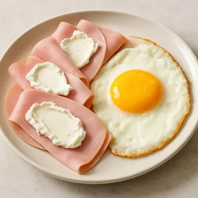 Spiegelei mit Kochschinken und Frischkäse