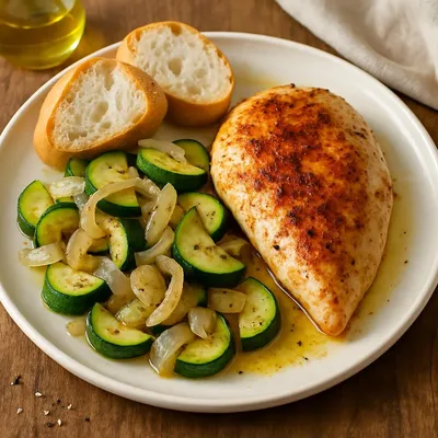 Mediterrane Hähnchenbrust mit Baguette