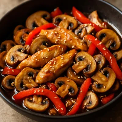 Asiatische Pilzpfanne mit Hähnchen