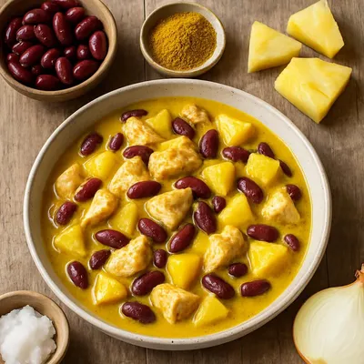 Hähnchen-Curry mit Kidneybohnen und Ananas