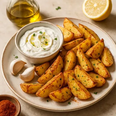 Mediterrane Ofenkartoffeln mit Knoblauch-Dip