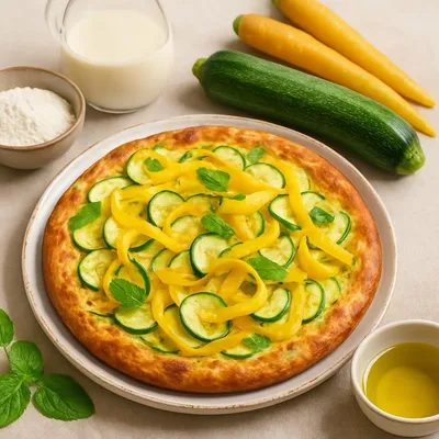 Ofenpfannkuchen mit Zucchini und gelben Karotten