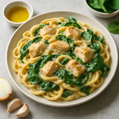 Cremige Hähnchen-Pasta mit Spinat