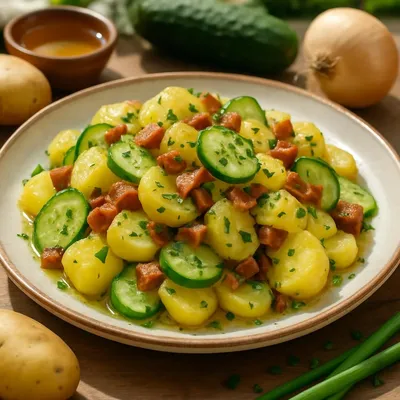 Kartoffelsalat mit Gurke und Bacon