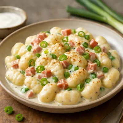 Cremige Gnocchi mit Schinken und Frühlingszwiebeln