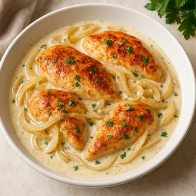 Zwiebelhähnchen in 7% Fett Kochsahne