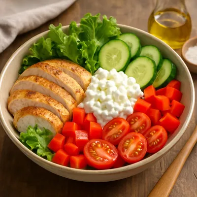 Protein-Bowl mit Hähnchen und Hüttenkäse