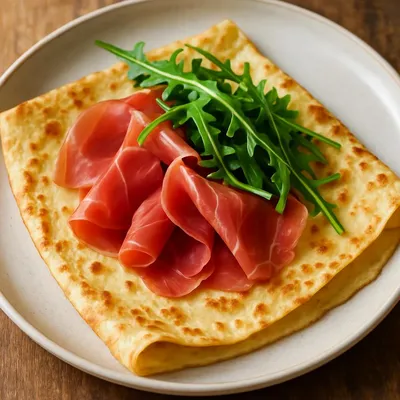 Pfannkuchen mit rohem Schinken