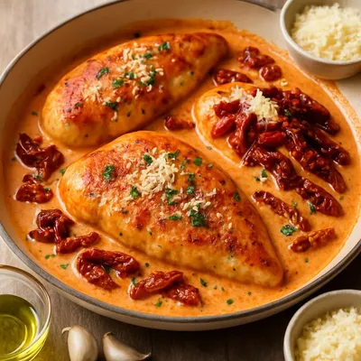 Hähnchenbrust in cremiger Tomatensauce