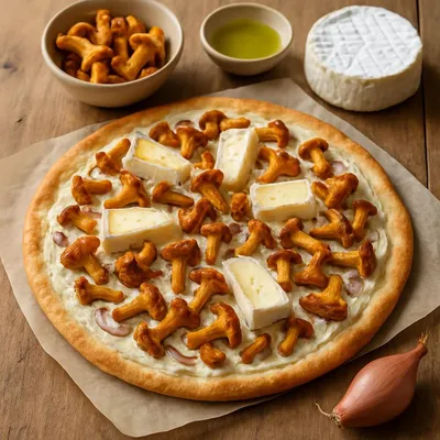 Flammkuchen mit Camembert und Pfifferlingen