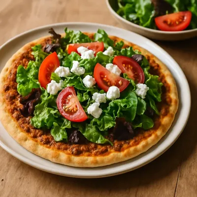 Türkische Pizza mit Salat und Schafskäse