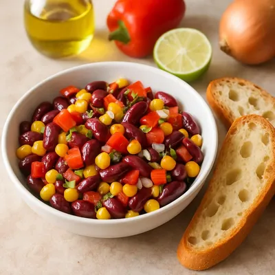 Mexikanischer Bohnensalat mit Baguette