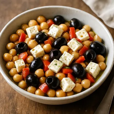 Kichererbsensalat mit Feta und Oliven