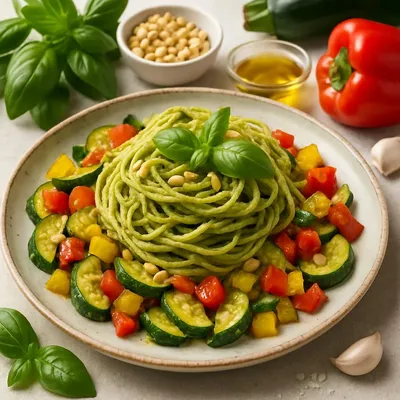Pasta mit Pesto und Gemüse