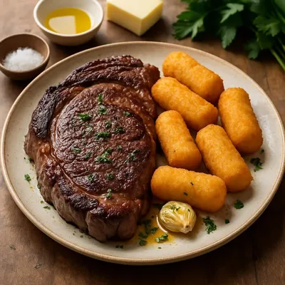 Ribeye Steak mit Kroketten