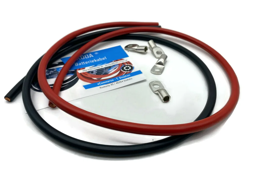 25mm2 Batteriekabelset 4x M8 Kabelschuh 1m rot schwarz - Hochwertige Kabel für beste Leistung
