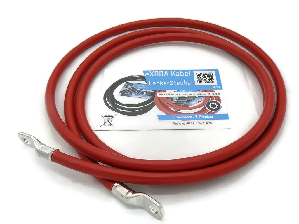 Batteriekabel 50 mm² 2,5m Rot mit M10 Kabelschuhen für zuverlässige Fahrzeugnutzung